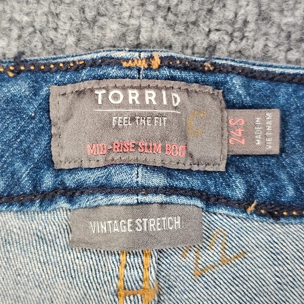Torrid Mid Rise Slim Boot Jeans Womens Size 24S Vintage Stretch Distressed Blue